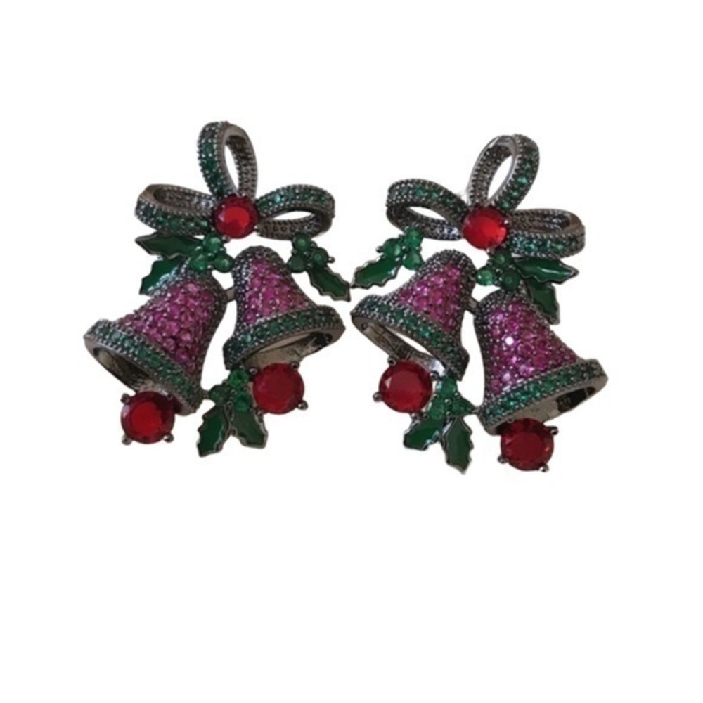 18K GP Christmas Bells purple & Green zircon Earrings